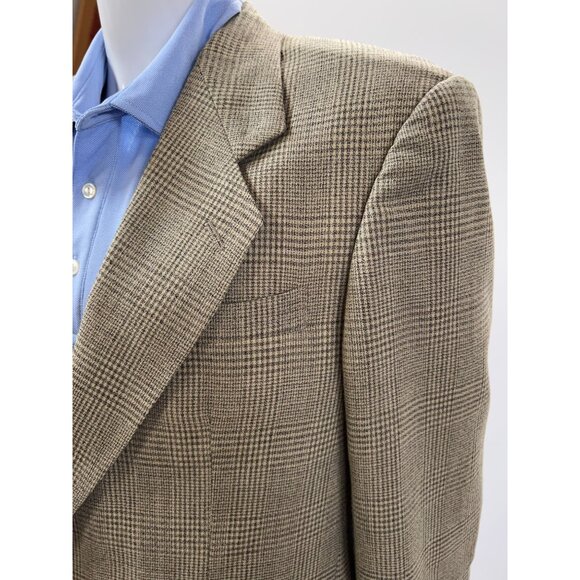 Oscar De La Renta Mens Vintage Beige Houndstooth Blazer 40R Two-Button Wool Blen - Picture 3 of 16